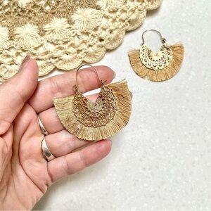 BOHO Fringe dusty copper colour w gold-summer tassel earrings Gypsy/hippy vibe